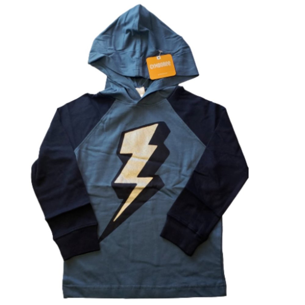Gymboree Boys Lightning 2-Tone Bolt Blue Long Sleeve Top T-Shirt Hoodie XS 4 NWT